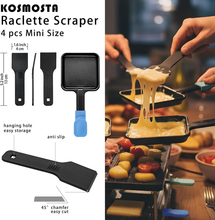 Raclette Käsepfannen Ersatz-Set, 4er-Pack quadratische Antihaft-Pfannen mit farbcodierten und extra