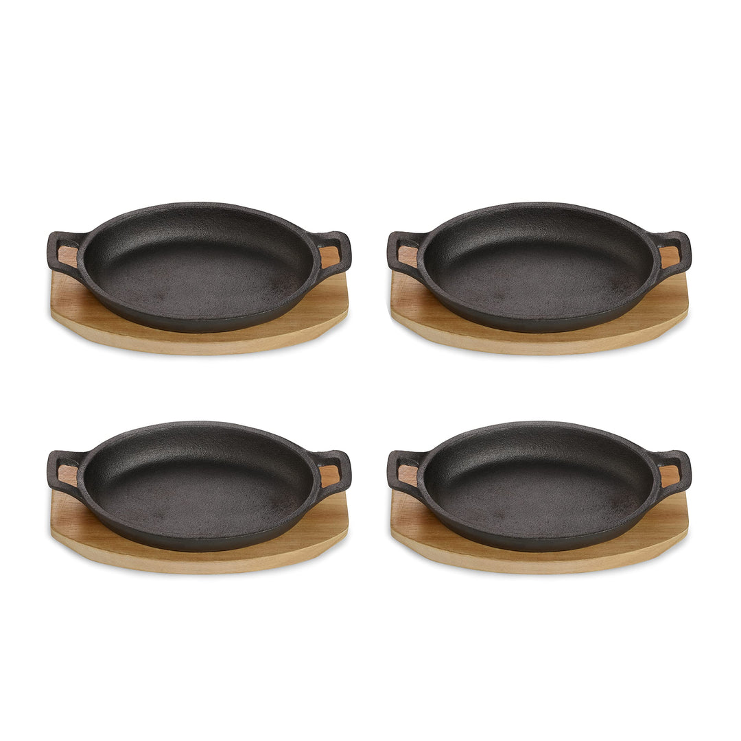 ECHTWERK Servierschalen Set aus Gusseisen, Servierpfännchen, Auflaufform mit Servierbrett, Grillpfan