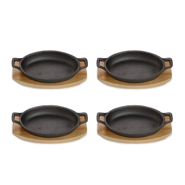 ECHTWERK Servierschalen Set aus Gusseisen, Servierpfännchen, Auflaufform mit Servierbrett, Grillpfan