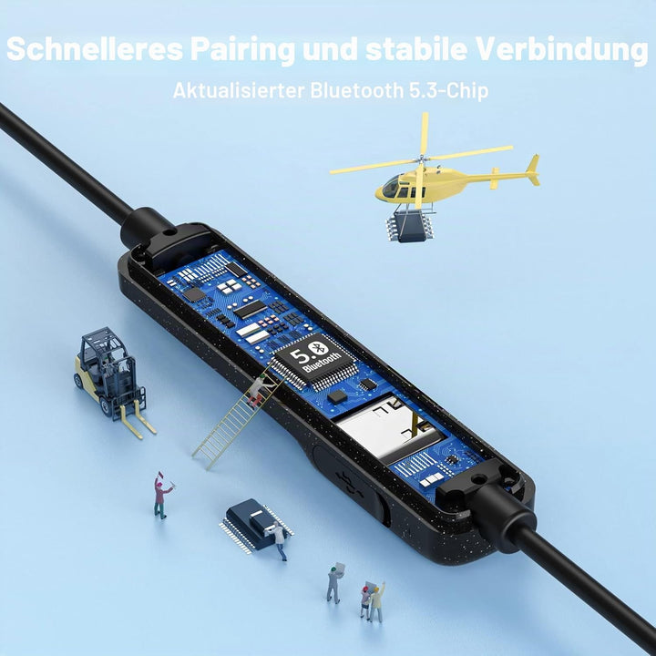 SOPPY Nackenbügel Ohrhörer Bluetooth 5.3 Kabellose In-Ear Kopfhörer mit Mikrofon, IPX6 Sport Earbuds