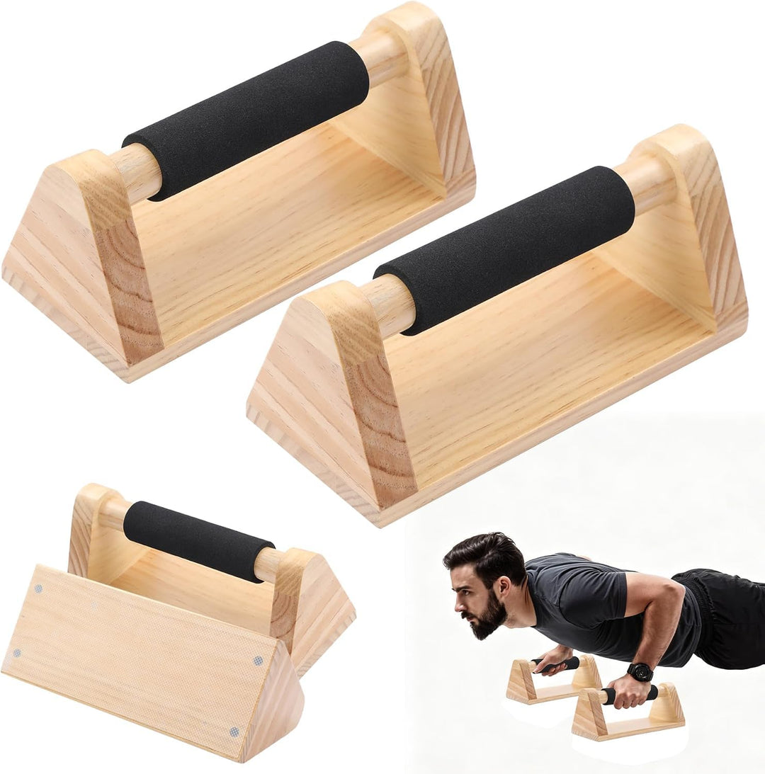 REDCAMP Liegestützgriffe Holz, verbreiterte Basis, Schaumgriffe, bis 300 kg