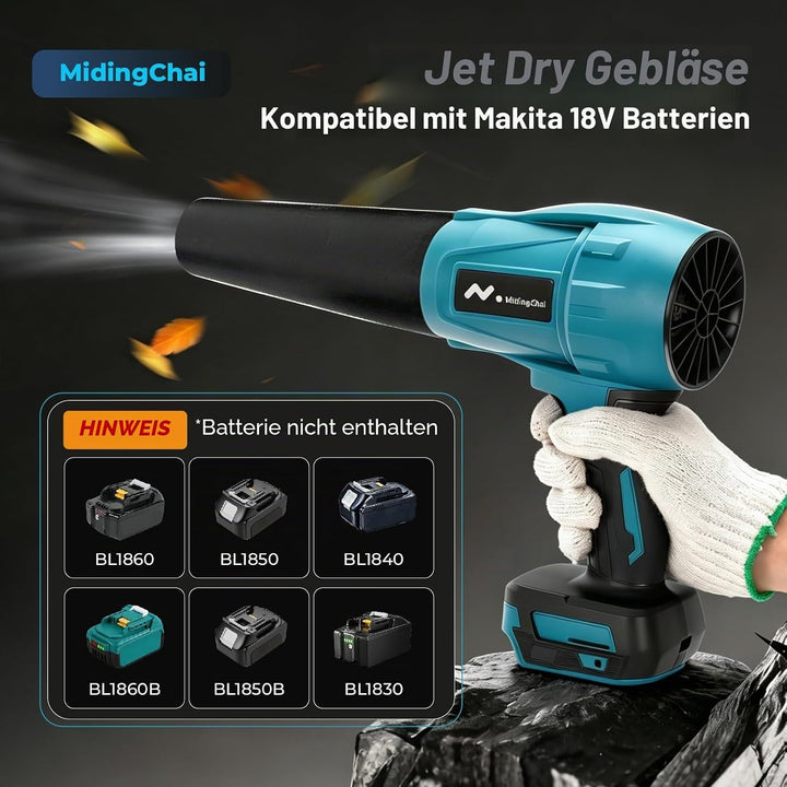 Akku Gebläse Kompatibel mit Makita 18V, Laubbläser Akku mit 3-Düsen, 32000 U/Min, 500g Luftdruck, Ha