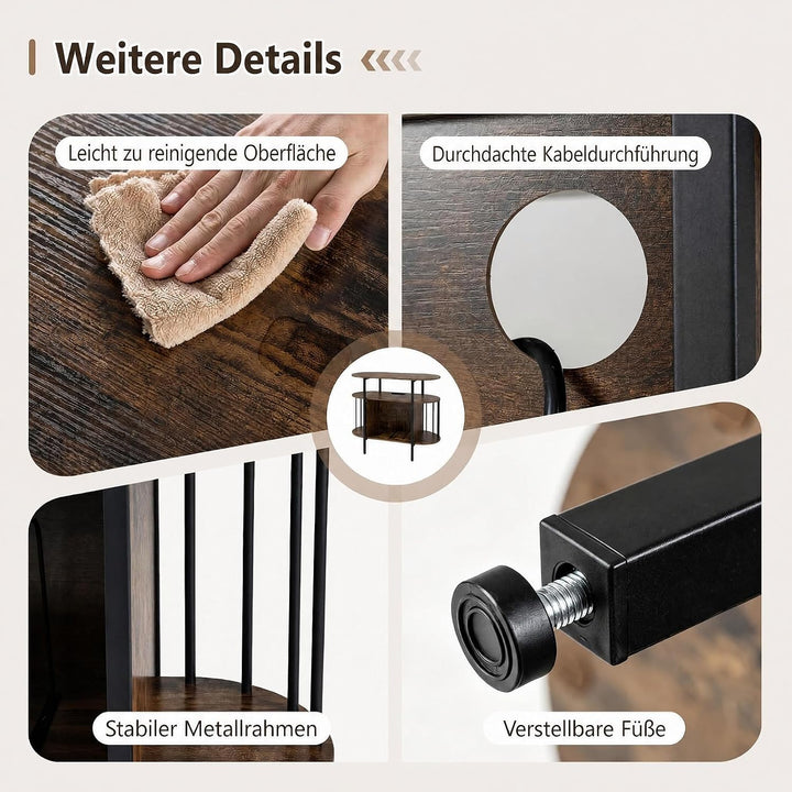 COSTWAY Plattenspieler-Ständer mit verstellbare LED Licht &amp; Ladestation Braun, Braun
