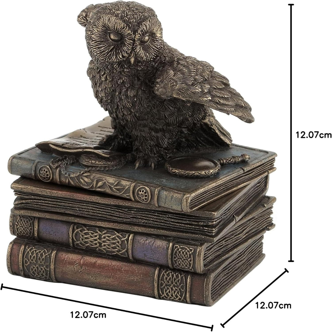 Unbekannt 12,1 cm Schnee Klappe Flügel Eule auf Büchern Schmuckdose, Bronze Farbe