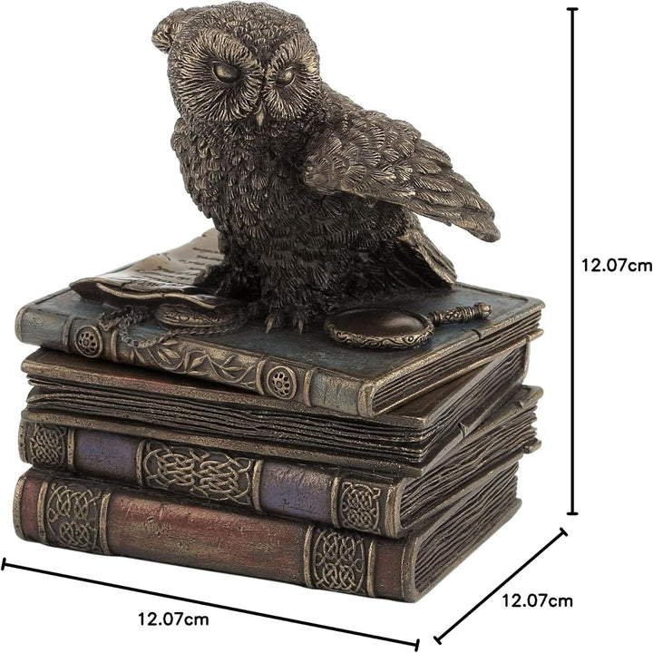 Unbekannt 12,1 cm Schnee Klappe Flügel Eule auf Büchern Schmuckdose, Bronze Farbe