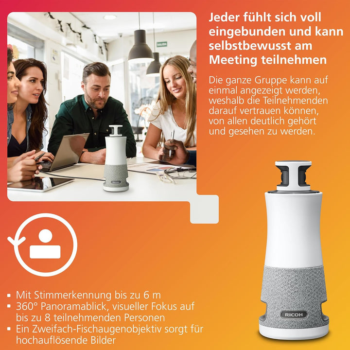 Ricoh (NEU) 360 Meeting Hub – 3-in-1, 360°, Konferenzkamera/Mikrofon/Lautsprecher, 1920 x 1080, 3,6