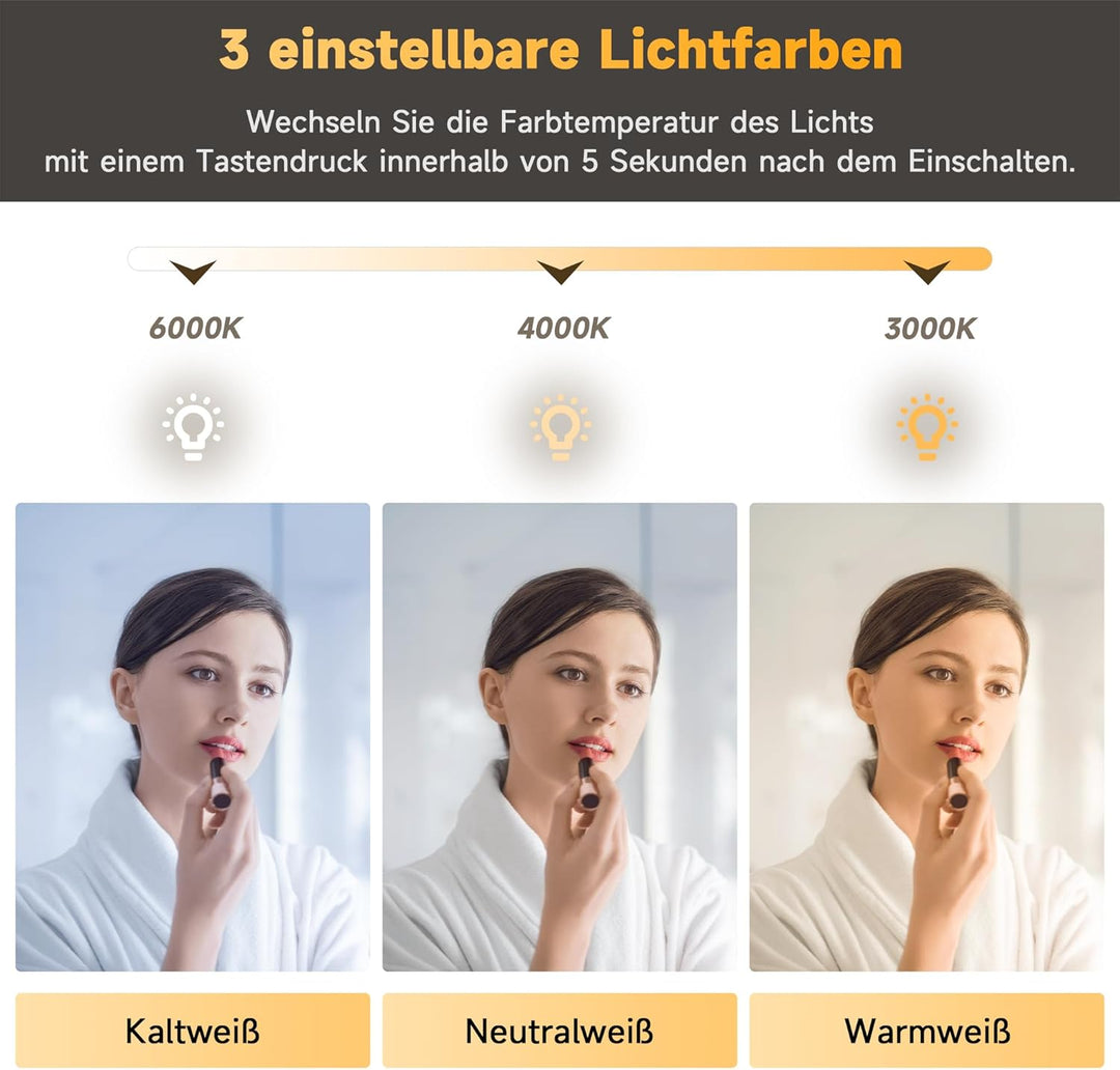 SONNI LED Badspiegel 50x70cm + 50cm Ablage, Touch Badezimmerspiegel mit Beleuchtung, 3 Lichtfarben,