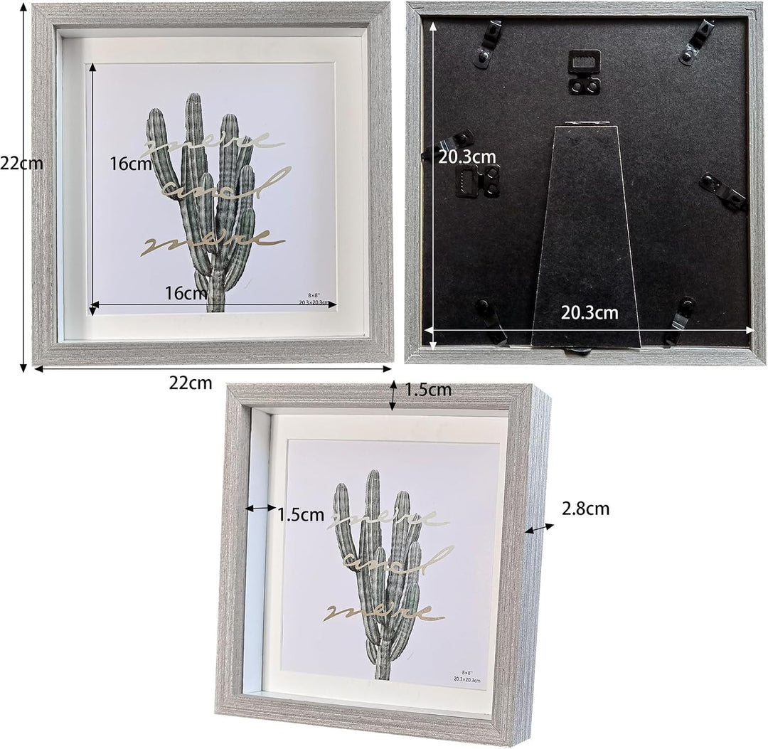 Houstimi Bilderrahmen 20x20cm Grauer Objektrahmen 3 Pack rahmen aus Massivholz und Echtglas für Obje