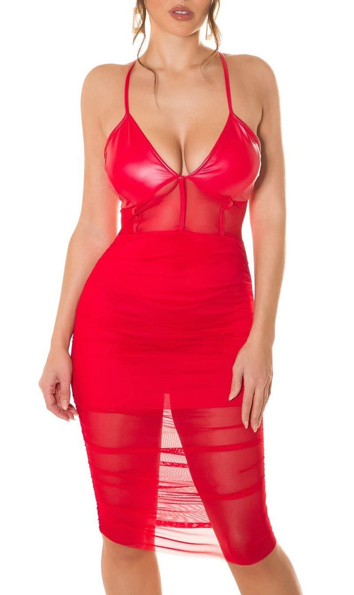 Party Träger Minikleid mit Mesh Detail Einheitsgrösse Rot, Einheitsgrösse Rot