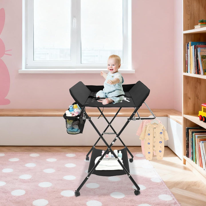 klappbare Wickelkommode Wickeltisch, Schwarz 25KG Maximale Belastung Baby Wickelkombi Mobiler Wickel