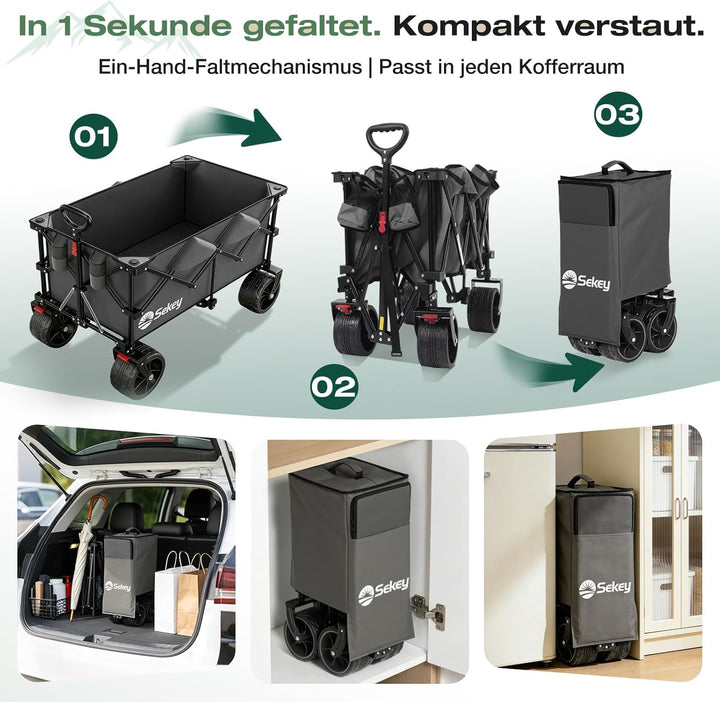 Sekey XXL Plus Bollerwagen Faltbar 200L 200KG Belastbar, Faltbollerwagen mit Extra Breite 17x10 cm A