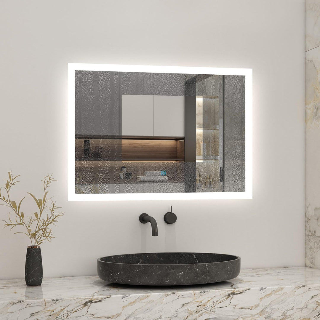 Biubiubath 80x60cm LED Badspiegel mit Touch-Schalter,Badspiegel mit Beleuchtung,Beschlagfrei,Badezim