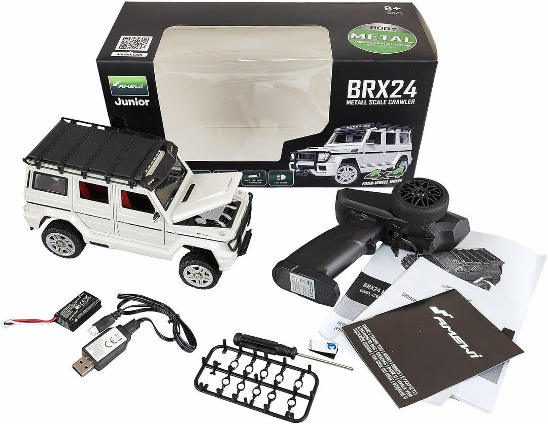 Amewi BRX24 Metall Scale RC Crawler ferngesteuertes Auto 4WD 1:24 RTR weiss, Weiss