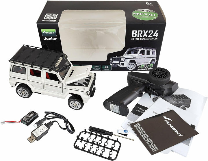 Amewi BRX24 Metall Scale RC Crawler ferngesteuertes Auto 4WD 1:24 RTR weiss, Weiss