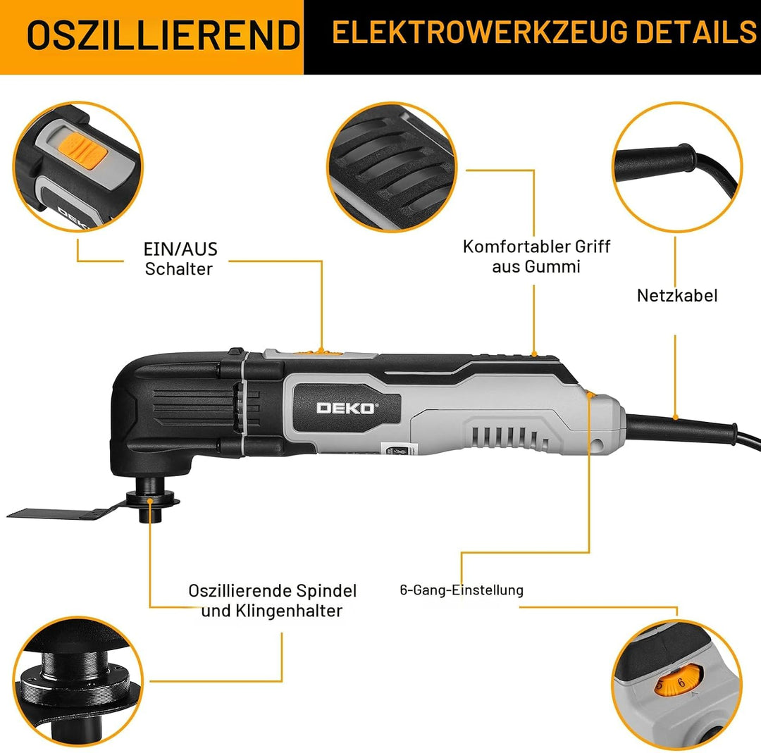 Oszillationswerkzeug 300W: DEKOPRO Multifunktionswerkzeug,3000-22000 RPM,6 Drehzahlen,3°Oszillations