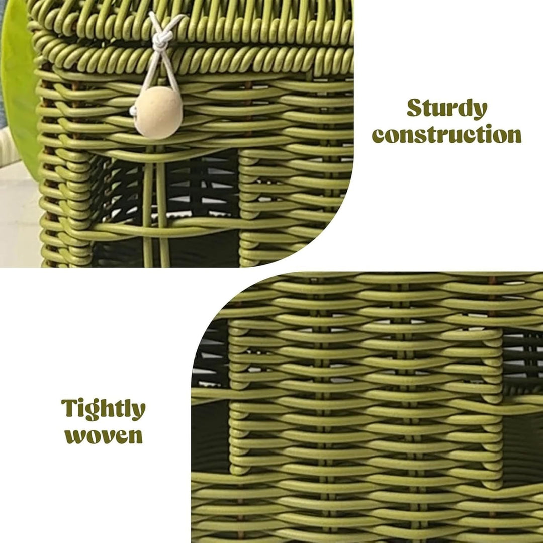 Easter Basket - Woven House Picnic Basket, Multipurpose Storage with Handle and Lid, Decorative Cont