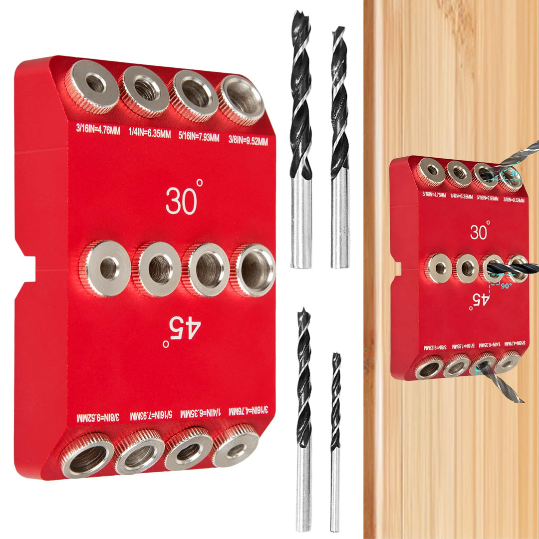 Holzdübel-Bohrschablone für Möbelbau, 3-in-1 Bohrständer zum senkrechten Bohren, Bohrlehre mit 30°/4