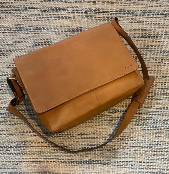 Umhängetasche Leder für Herren Damen - Echtleder Laptoptasche 15.6 Zoll, Leder Aktentasche Messenger