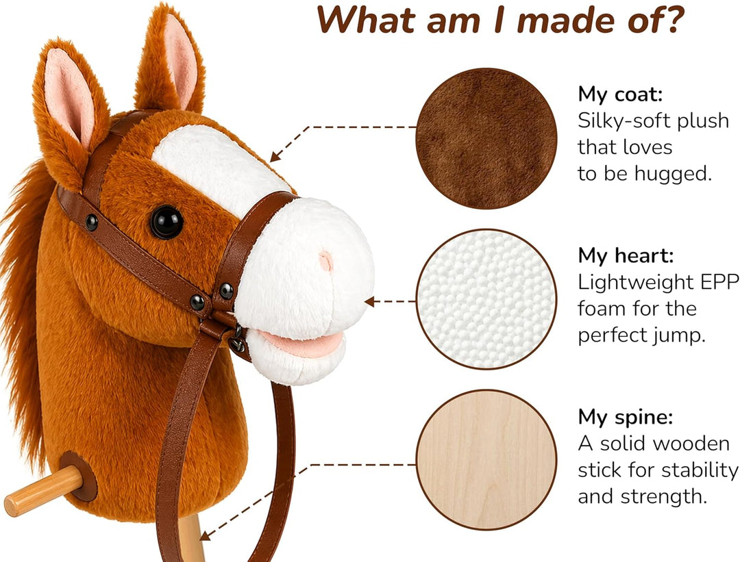 CELMAN Hobby Horse - Steckenpferd Braun A4 mit Zaumzeug und Sound - Geräuscheffekt durch Ohrdruck -