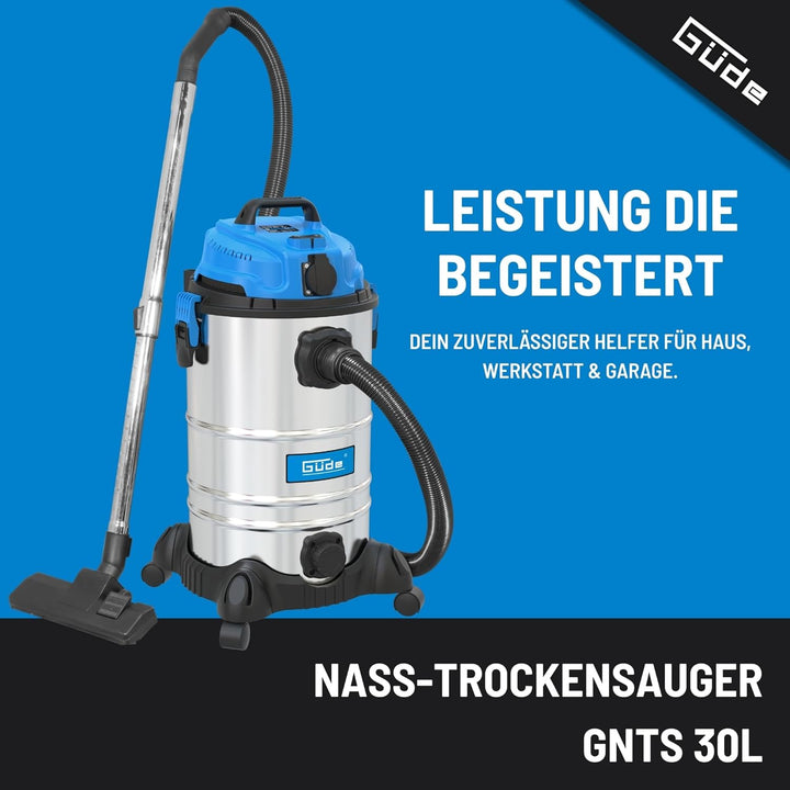 Güde 30 L 17002, NASS-TROCKENSAUGER GNTS 30L, Blau, Silber, schwarz, 1600 W, 85 Dezibel 1600W / 30L,