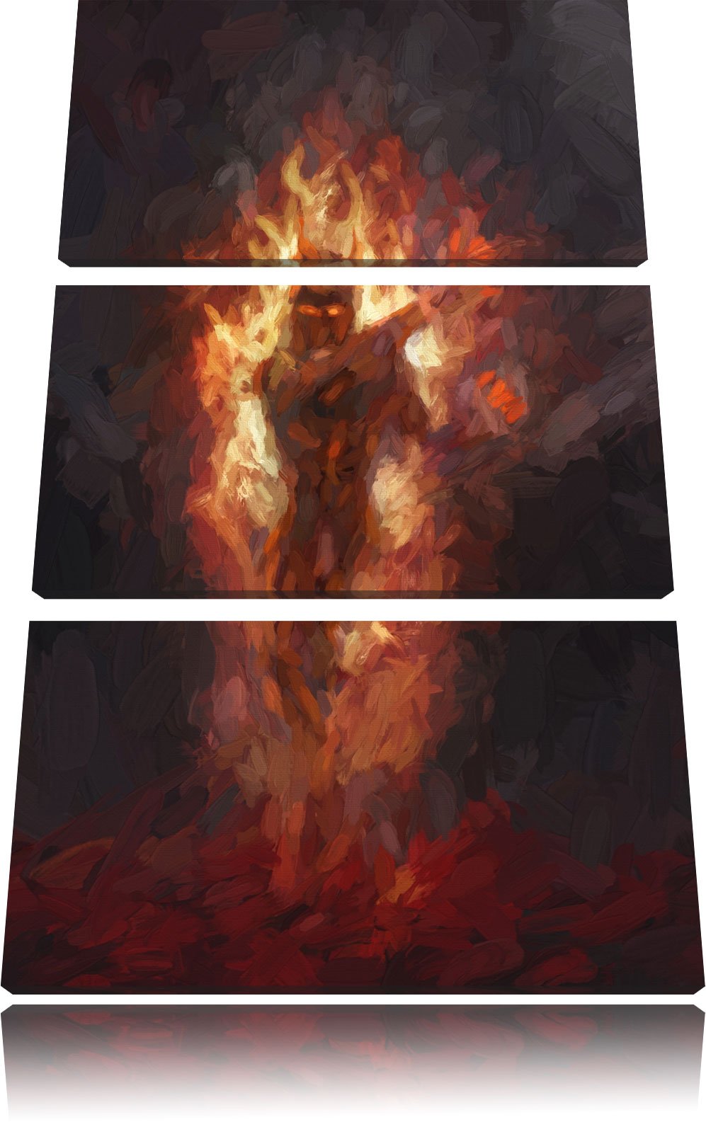 Pixxprint Verdunkelter Dämon des Feuers / 3-Teilig/Gesamtmass 120cm Leinwandbild bespannt auf Holzra
