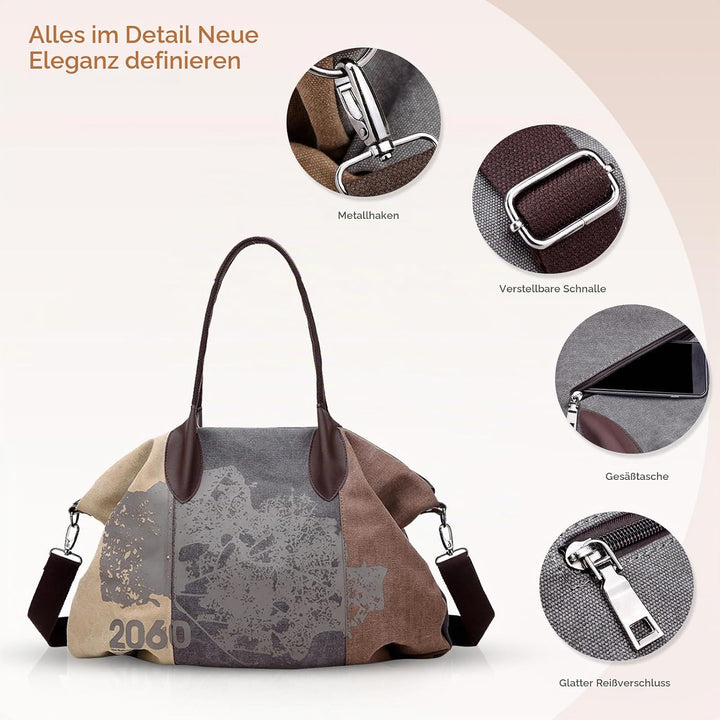 NICOLE &amp; DORIS Canvas Damen Handtasche Henkeltaschen Tragetaschen für Frauen grosse Schultertasche D