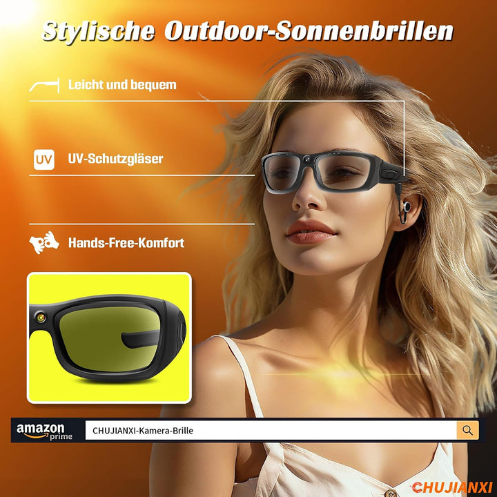 Brille mit Kamera Bluetooth, Videobrille Actionkameras 1080P Obsidianschwarz Kamera mit 1080p, Obsid