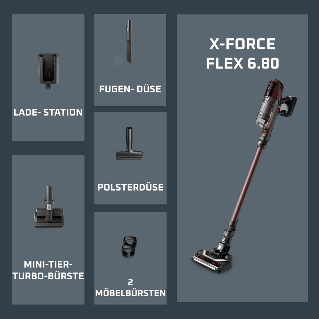 Rowenta X-Pert 6.80 kabelloser Akku-Stabstaubsauger, leistungsstarke 100 AW X-pert 6.80 Weinrot, X-p