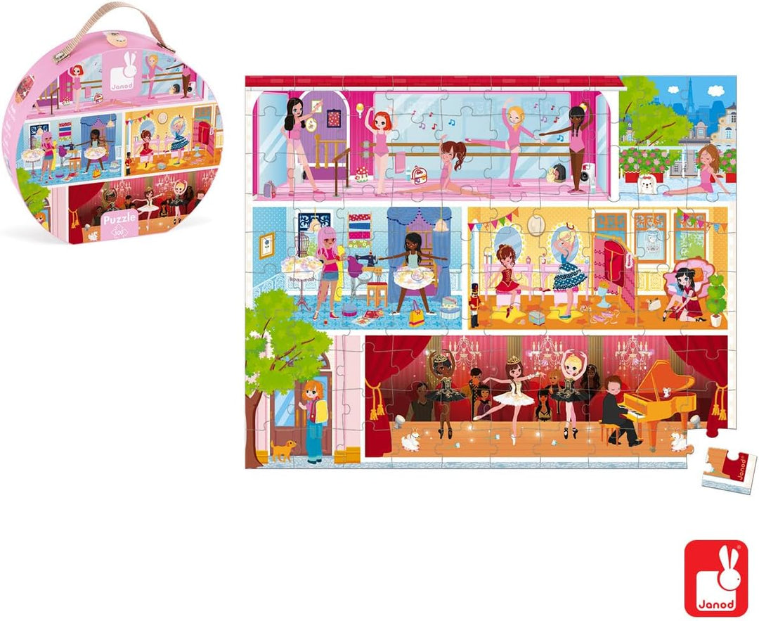 Janod - Puzzle für Kinder Tanzschule, 100 Teile - Lernspiel - Feinmotorik und Konzentration - Koffer