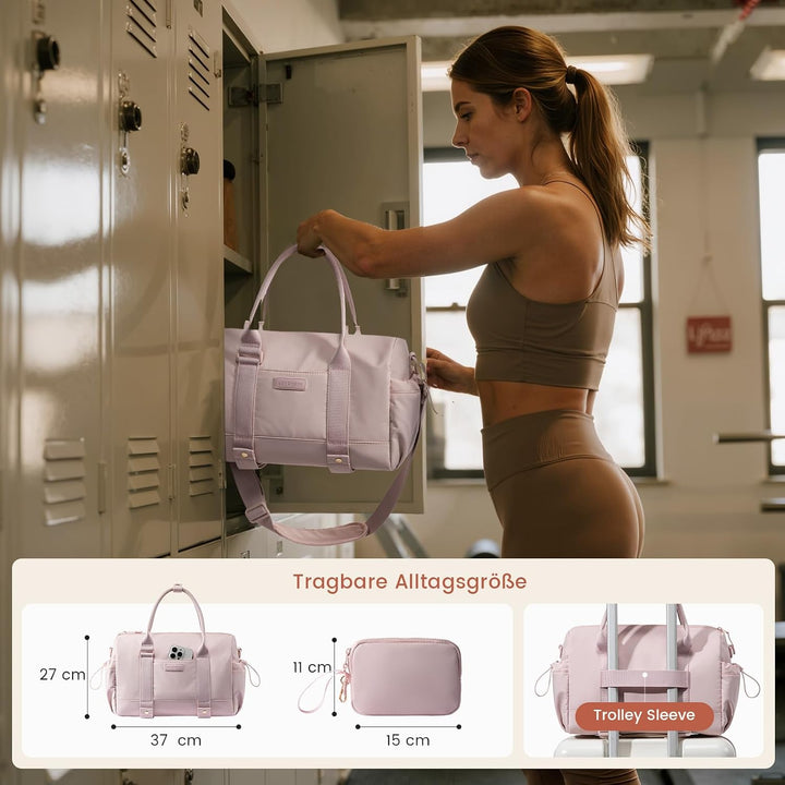 LOVEVOOK Sporttasche Damen, Kleine Reisetasche, Kliniktasche Geburt Rosa 14,5 Zoll – 2er-Set, Rosa 1
