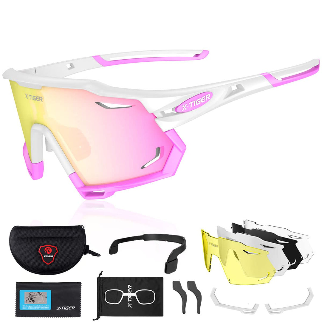 X-TIGER Fahrradbrille Herren Damen TR90 Rahmen Sportbrille, UV400 Polarisierte Sonnenbrille, 5 Wechs