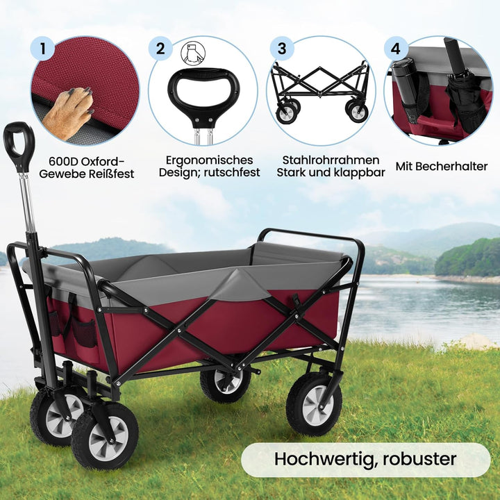 EUGAD Bollerwagen faltbar klappbar Transportkarre Handwagen mit 4 Rollen für Camping Einkaufen belas
