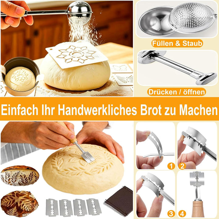 Gärkörbchen von Sauerteig Starter Set, 2 Gärkorb – Gärkörbchen Rund 23cm, Oval 25cm, Sauerteig Start
