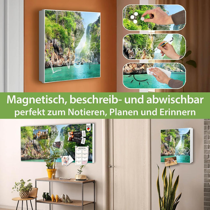 banjado® Grosser Schlüsselkasten Glas/Schlüsselbox 30cm x 30cm mit 50 Haken - Motiv Versteckte Bucht
