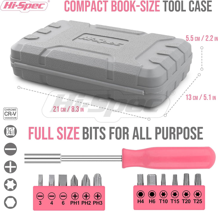 Hi-Spec Werkzeugset in Pink für Frauen - Komplettset für Heimwerkerinnen mit Hammer, Zange, Schraube