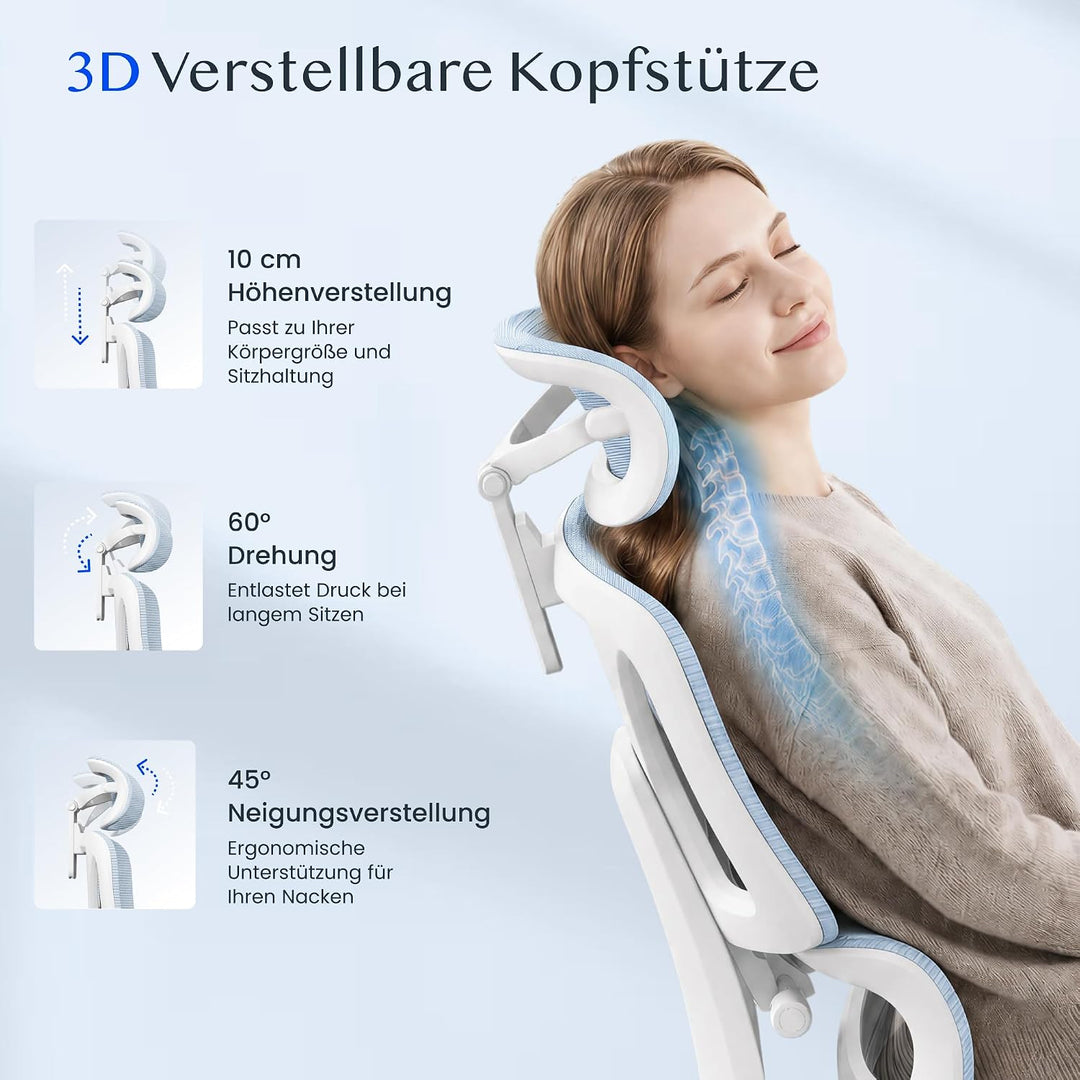 FLEXISPOT ErgoX Ergonomischer Bürostuhl mit Fussstütze Blau, Blau