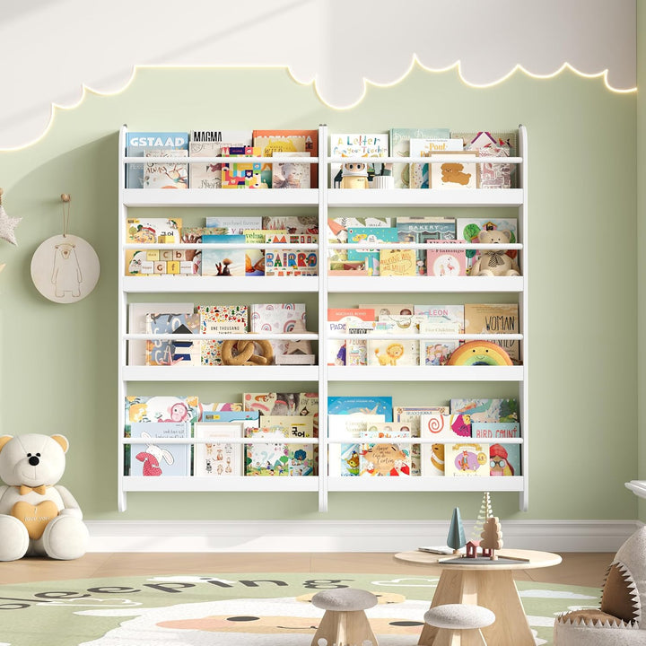FOREHILL Bücherregal Kinder, Wandregal mit 4 Ablagen, Kinderregal für Bücher Spielzeug, Hängeregal D
