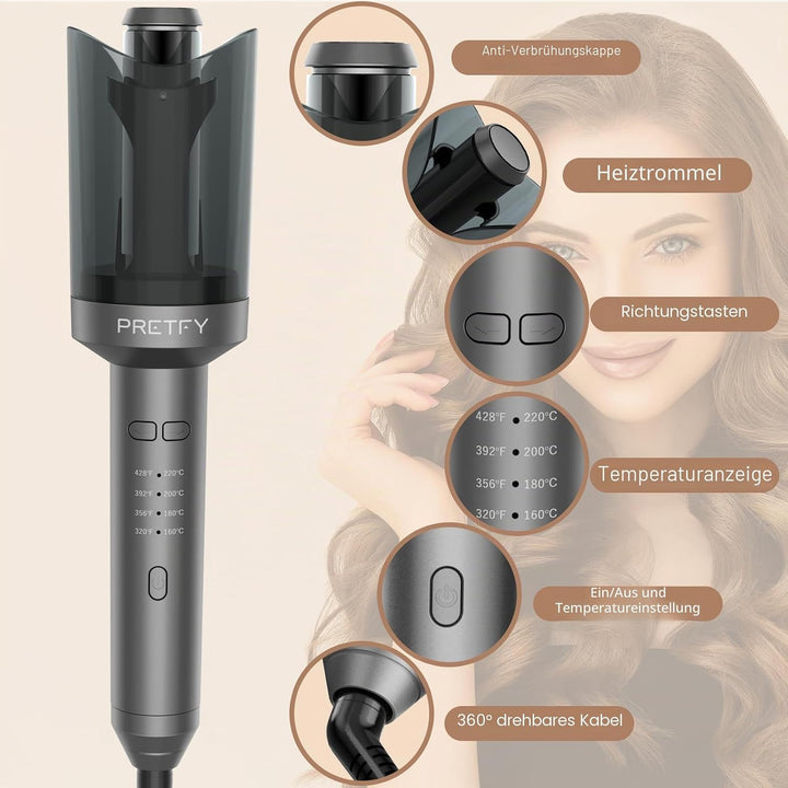 Pretfy Lockenstab Automatisch,Lockenstab Grosse Locken,Automatischer Lockenstab mit 4 Einstellbare T