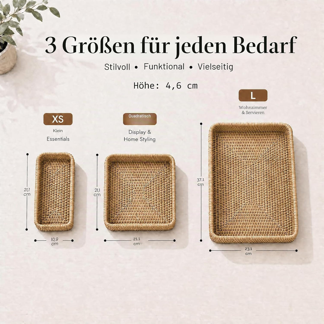 Rattan Serviertablett, Korbtablett Rechteckiges, Natürliches Gewebtes Dekoratives Tablett zum Organi