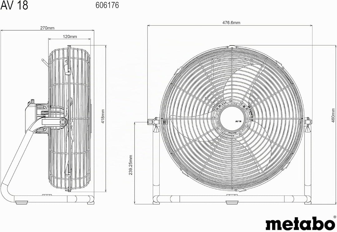 Metabo Akku-Ventilator AV 18 – 606176850 – 18 V – Ventilator mit einstellbarer Luftgeschwindigkeit u