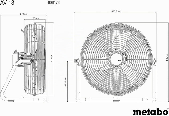 Metabo Akku-Ventilator AV 18 – 606176850 – 18 V – Ventilator mit einstellbarer Luftgeschwindigkeit u