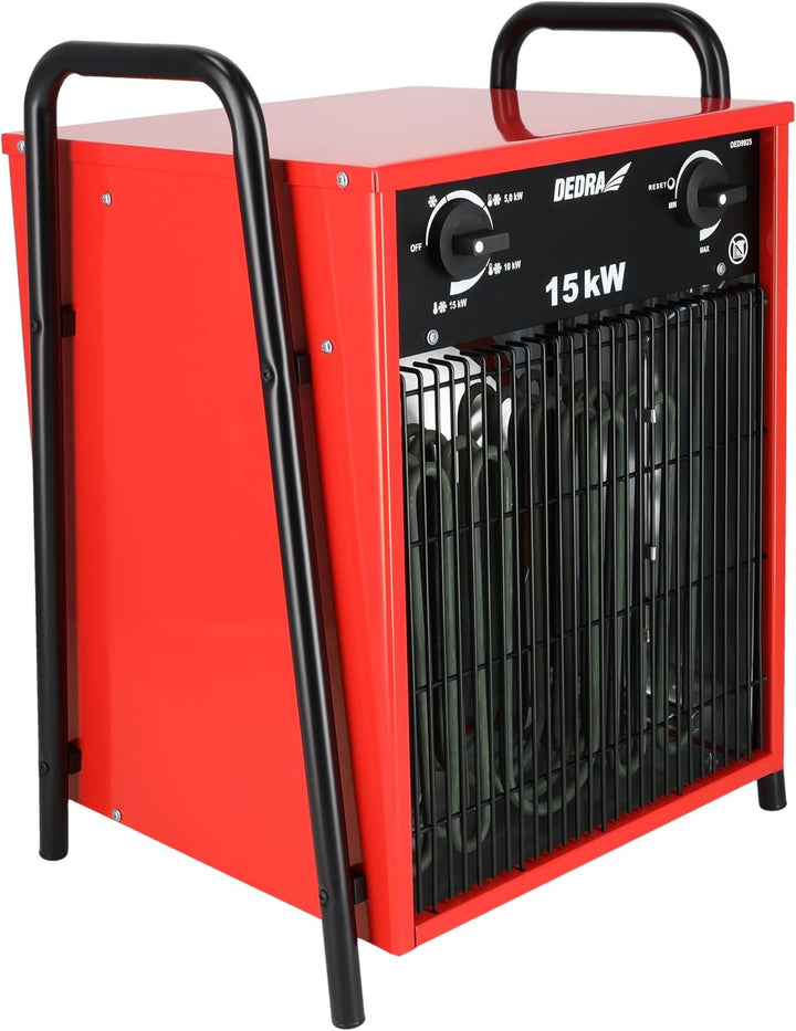 DEDRA Elektro-Lufterhitzer 15 kW, uadratisch, rot, nützlich in geschlossenen Räumen, Thermostat, ein
