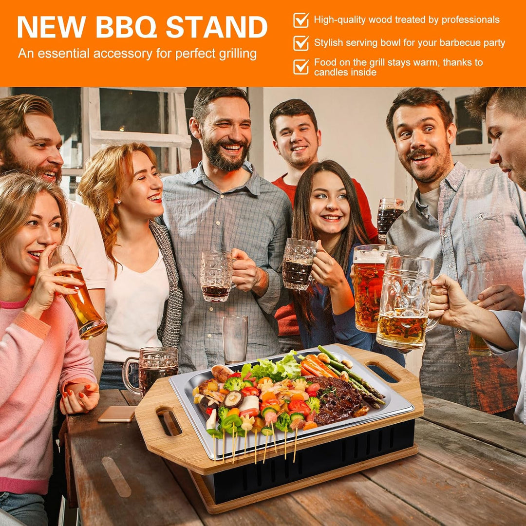 BBQ Warmhalteplatte Teelicht, BBQ Servierplatte mit Edelstahlauflage &amp; Teelichtfunktion, Fleischwarm