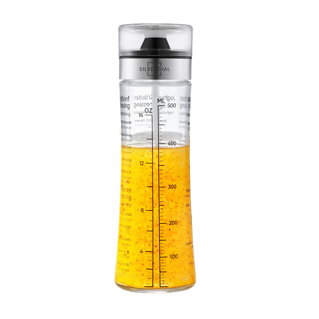 SILBERTHAL Dressingshaker aus Glas mit Rezepten – 500 ml – Spülmaschinenfest - Neuer Deckel &amp; Neue R