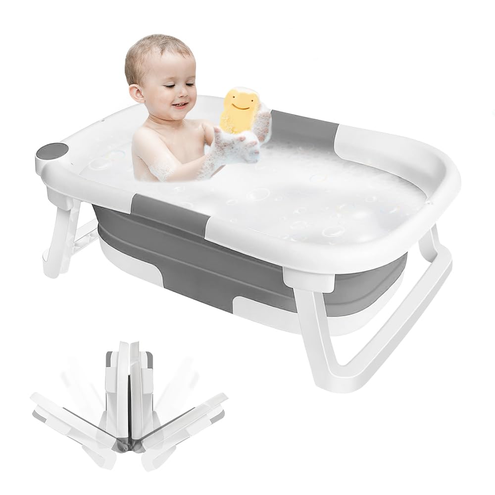 Faltbare, rutschfeste Babybadewanne, ideal für Neugeborene, Jungen und Mädchen – nur Badewanne (Grau