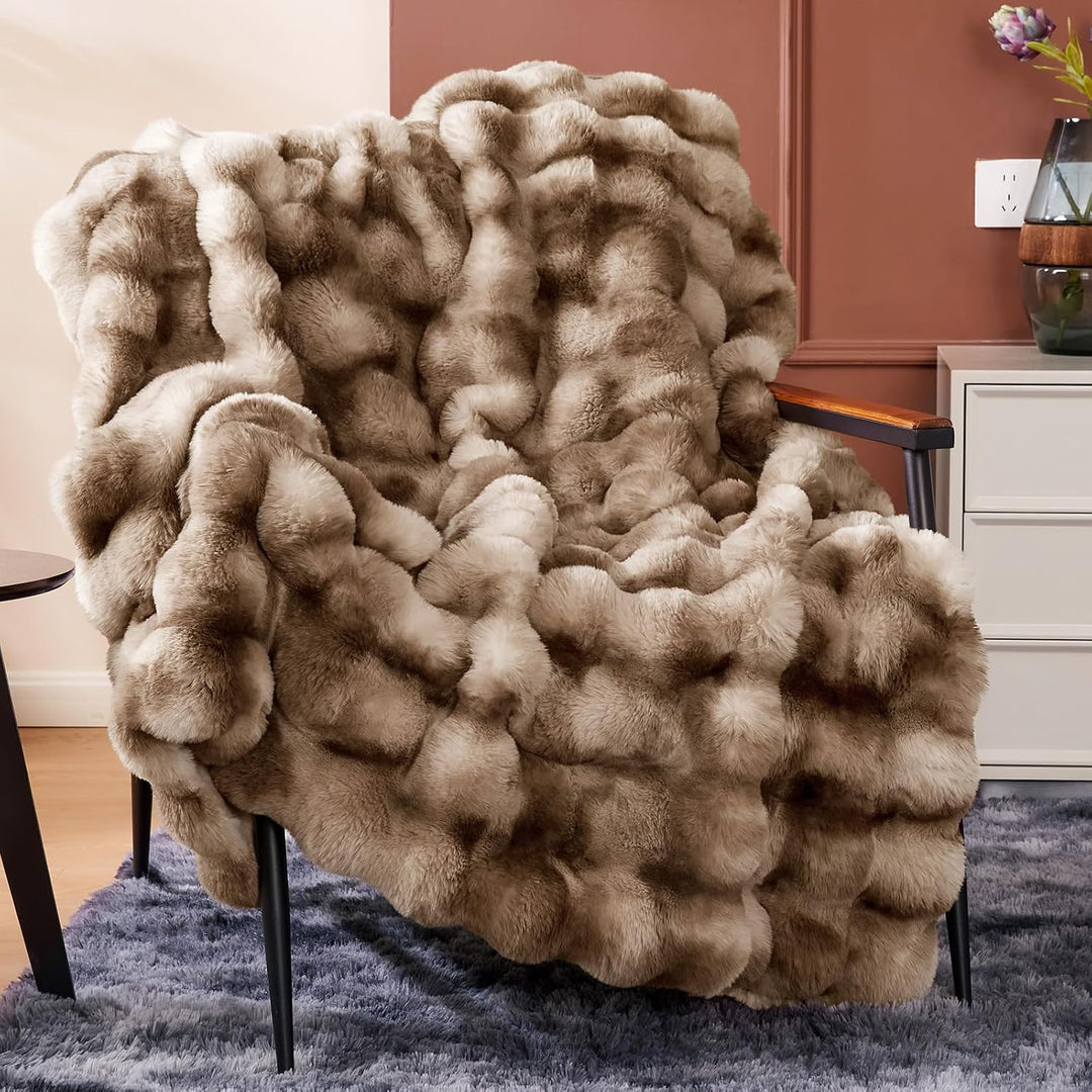 ROMROL Premium Kaninchen-Kunstfelldecke 130x150 cm, Dick Luxus Kunstfelldecke Winterdecke Maschinenw
