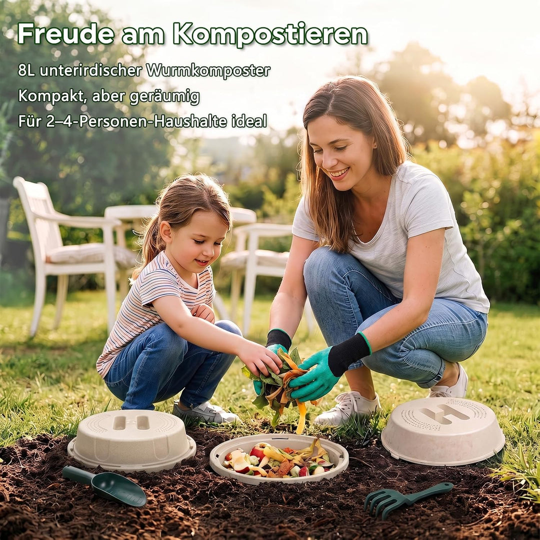 Silavo Wurmkomposter zum Eingraben 8L, Komposter Garten (2er-Pack) Cremeweiss 2er Pack, Cremeweiss 2