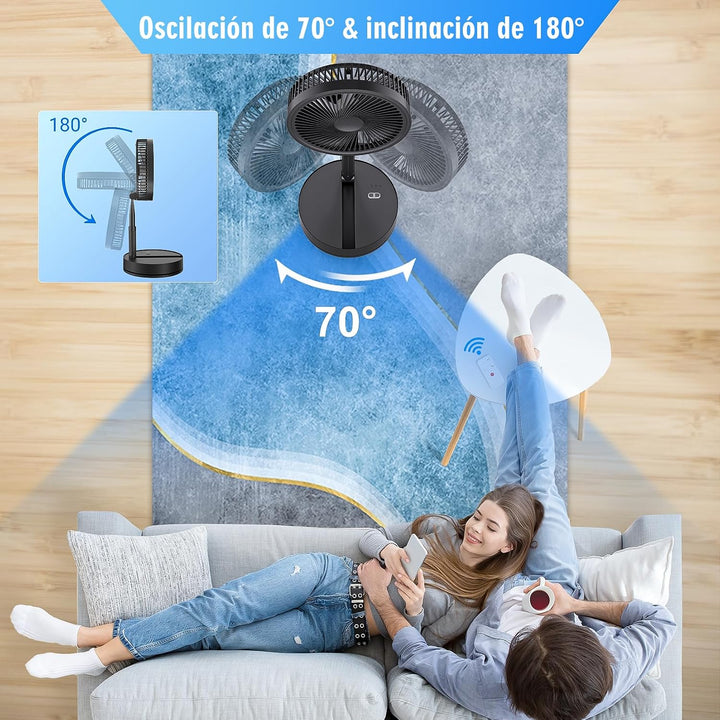LIPETY Tragbarer Faltbarer Oszillierender Klein Ventilator Akku Aufladbar USB C Tischventilator mit