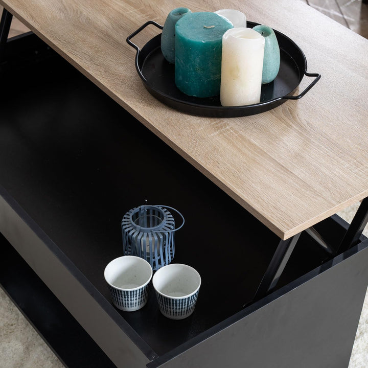 Happy Garden Couchtisch mit hochklappbarer Platte Schwarz und Holz Hedda