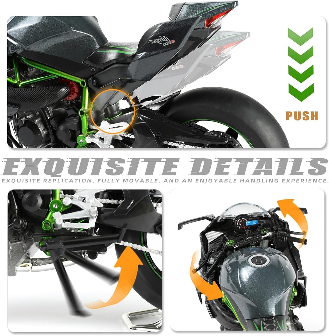Risopen 1:9 KAWASAK Ninja H2R Motorradmodell, Metalllegierung, Druckguss, schwarzes Sport- und Rennm